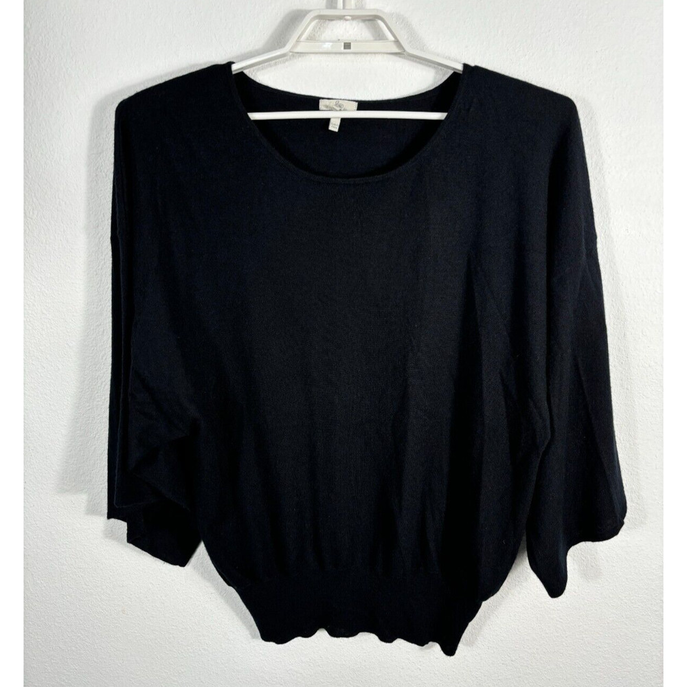 Joie Sweater Womens Medium Black Wool Cashmere 3/4 Wide Sleeves Solid *Flaw